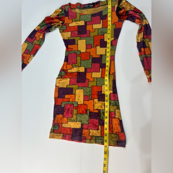 Betsey Johnson Multicolor Patchwork Long Sleeve Dress bodycon - Picture 4 of 14